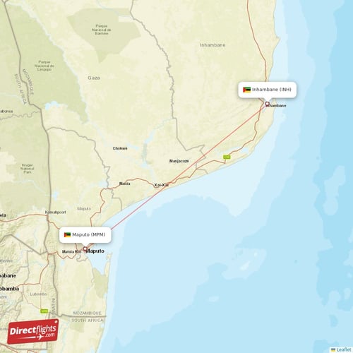 Inhambane - Maputo direct flight map