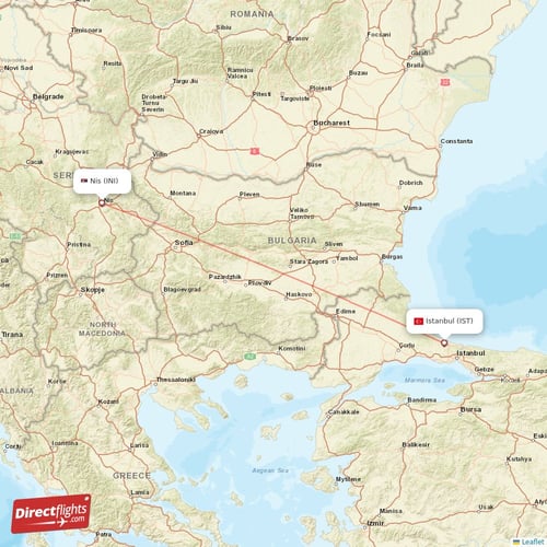 Nis - Istanbul direct flight map