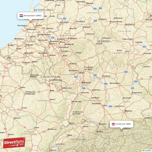 Innsbruck - Amsterdam direct flight map