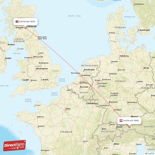 Innsbruck - Edinburgh direct flight map