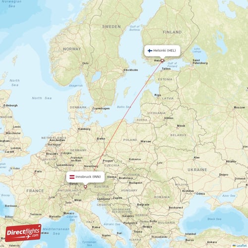 Innsbruck - Helsinki direct flight map