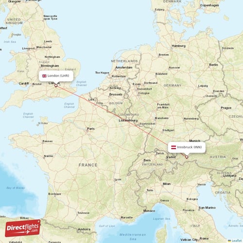 Innsbruck - London direct flight map