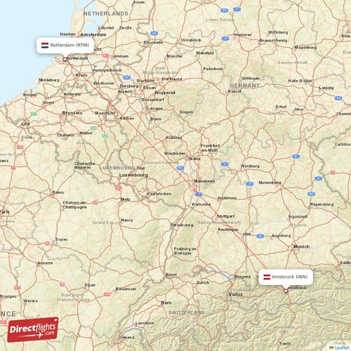 Innsbruck - Rotterdam direct flight map