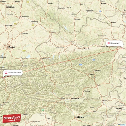 Innsbruck - Vienna direct flight map