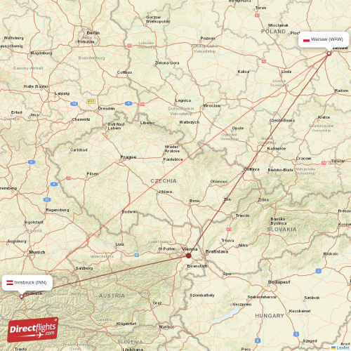 Innsbruck - Warsaw direct flight map