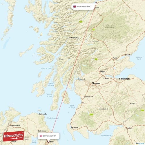 Inverness - Belfast direct flight map