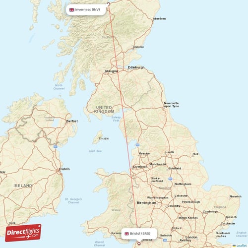 Inverness - Bristol direct flight map