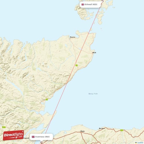 Inverness - Kirkwall direct flight map