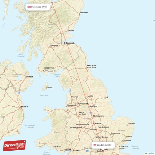 Inverness - London direct flight map