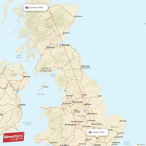 Inverness - London direct flight map