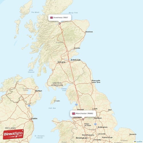 Inverness - Manchester direct flight map