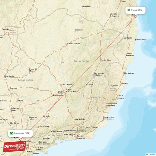 Ilheus - Campinas direct flight map