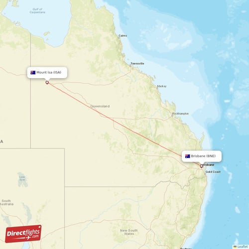 Mount Isa - Brisbane direct flight map