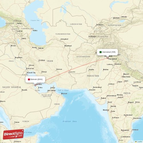 Islamabad - Bahrain direct flight map