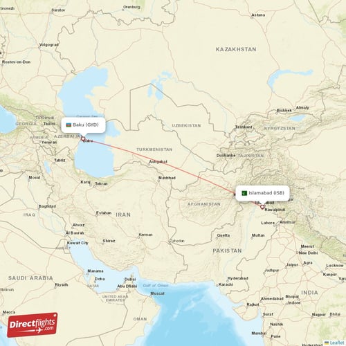 Islamabad - Baku direct flight map