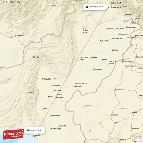 Islamabad - Karachi direct flight map