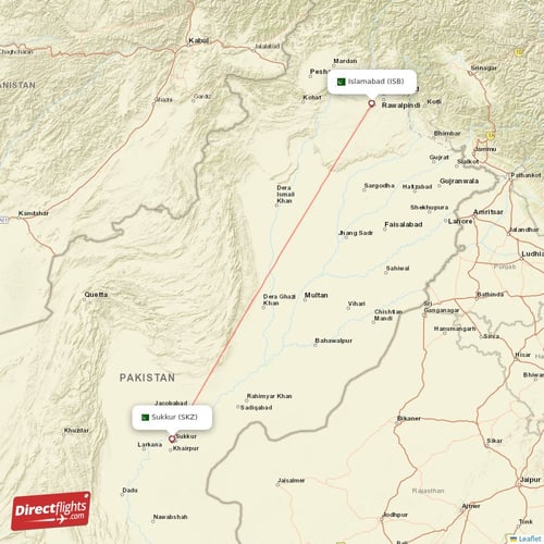 Islamabad - Sukkur direct flight map
