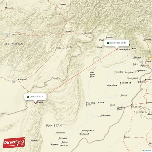 Islamabad - Quetta direct flight map