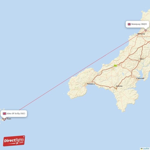 Isles Of Scilly - Newquay direct flight map