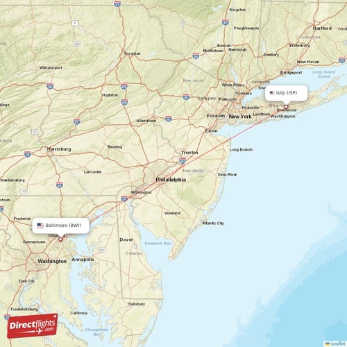 Islip - Baltimore direct flight map