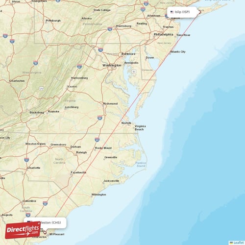Islip - Charleston direct flight map