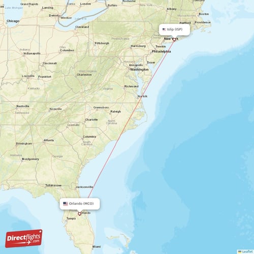 Islip - Orlando direct flight map