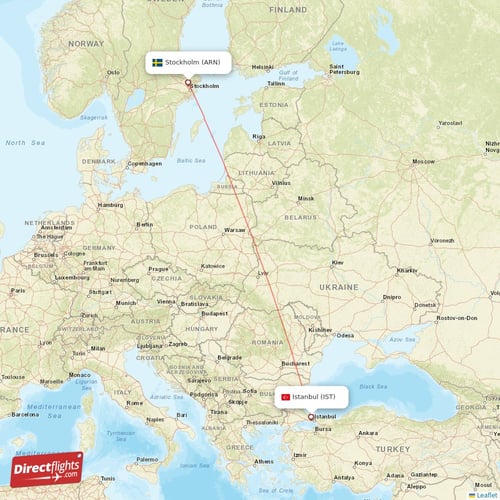 Istanbul - Stockholm direct flight map