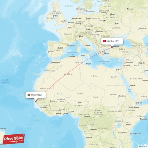 Istanbul - Banjul direct flight map