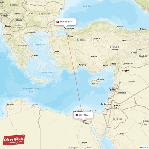 Istanbul - Cairo direct flight map
