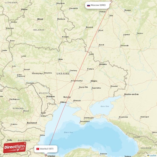 Istanbul - Moscow direct flight map