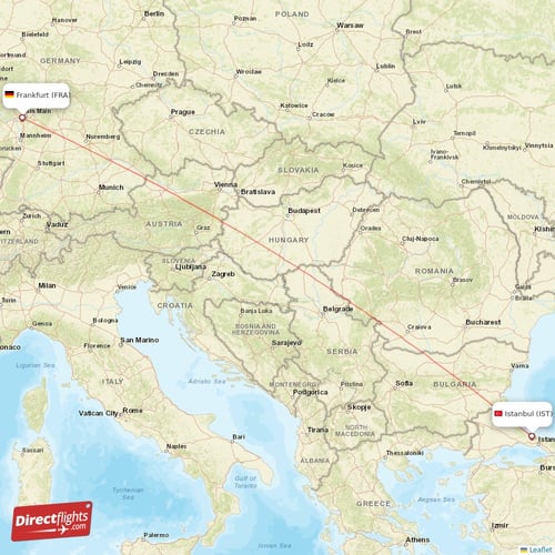 Istanbul - Frankfurt direct flight map
