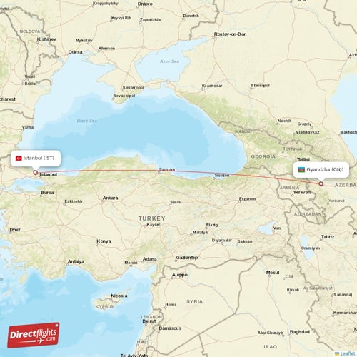 Istanbul - Gyandzha direct flight map