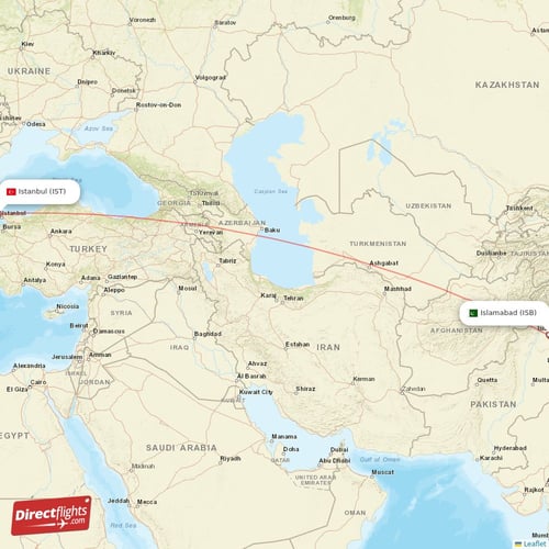 Istanbul - Islamabad direct flight map