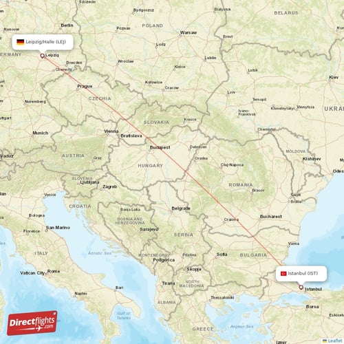 Istanbul - Leipzig/Halle direct flight map