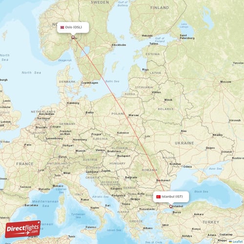 Istanbul - Oslo direct flight map