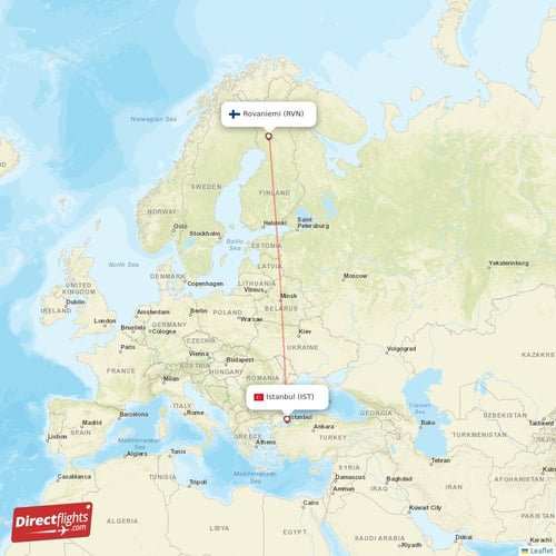 Istanbul - Rovaniemi direct flight map