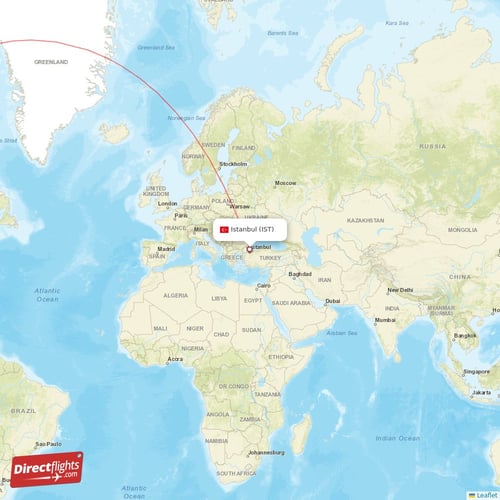 Istanbul - Seattle direct flight map