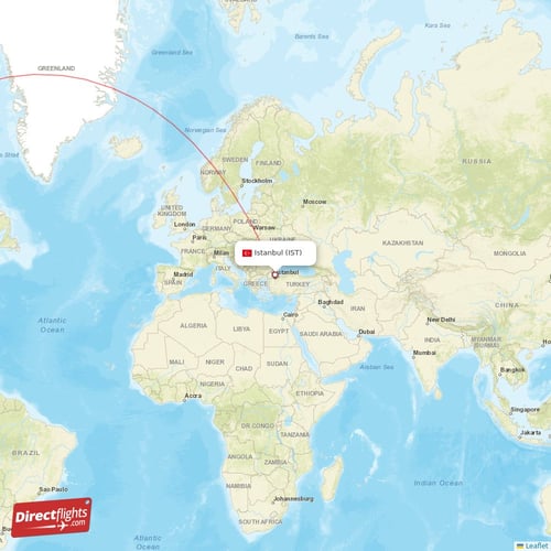 Istanbul - San Francisco direct flight map