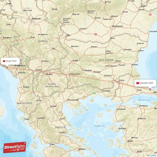 Istanbul - Tivat direct flight map