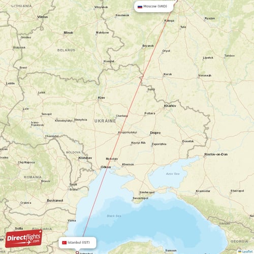 Istanbul - Moscow direct flight map