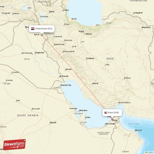 Sulaimaniyah - Dubai direct flight map
