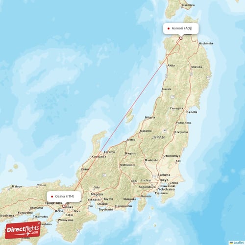 Osaka - Aomori direct flight map