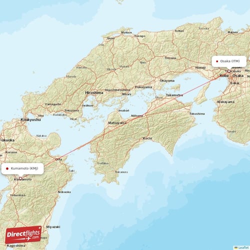 Osaka - Kumamoto direct flight map