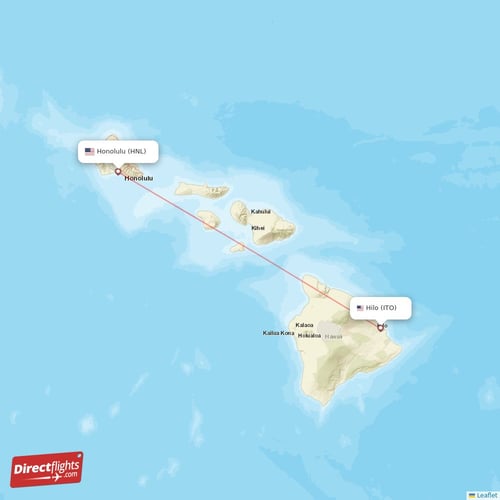 Hilo - Honolulu direct flight map