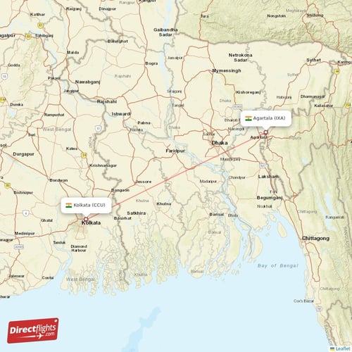 Agartala - Kolkata direct flight map