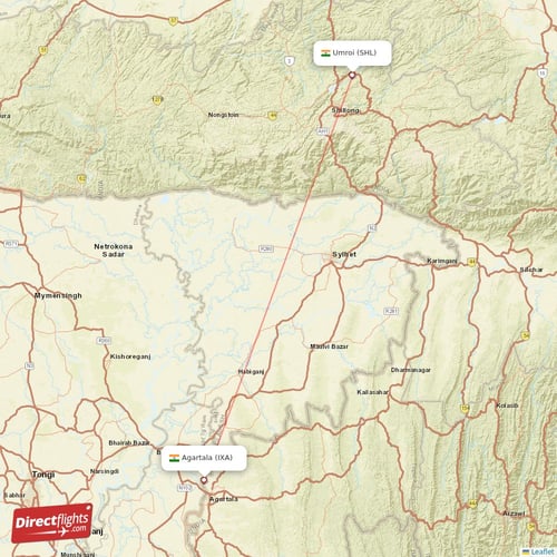 Agartala - Umroi direct flight map