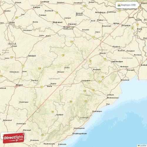 Bagdogra - Hyderabad direct flight map