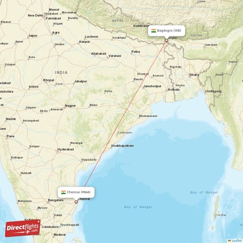 Bagdogra - Chennai direct flight map