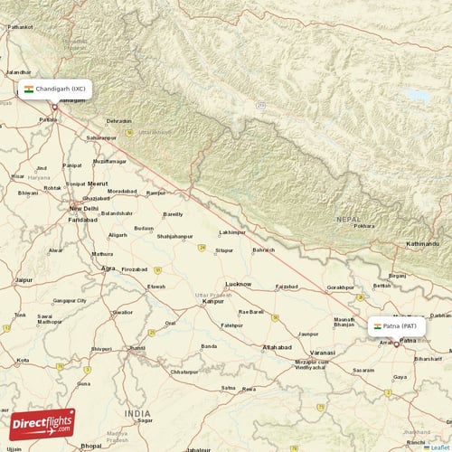 Chandigarh - Patna direct flight map