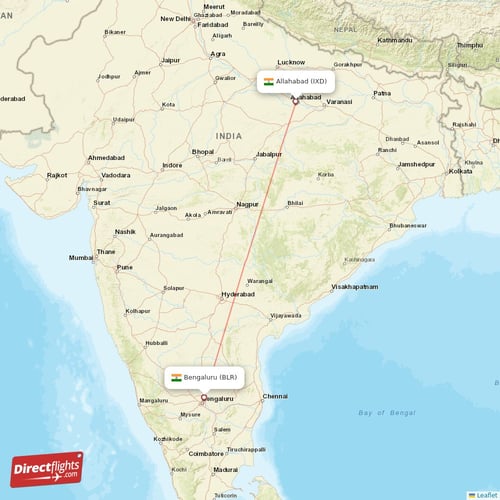 Allahabad - Bengaluru direct flight map